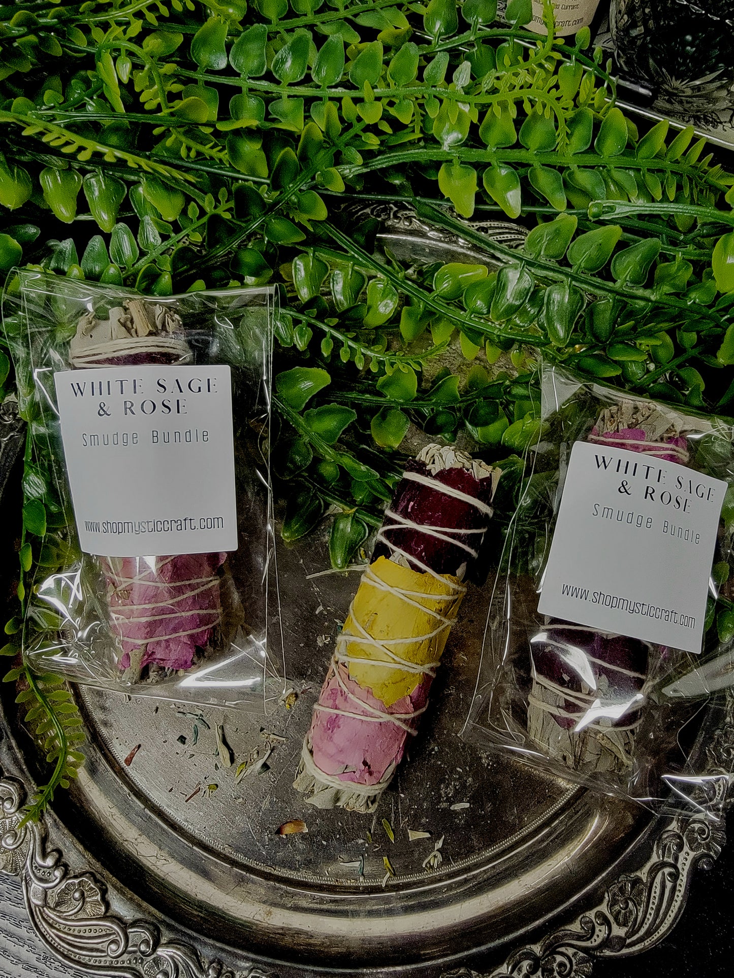 White Sage with Rose Petals Smudge Stick