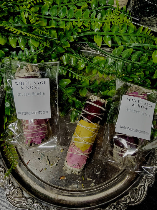 White Sage with Rose Petals Smudge Stick